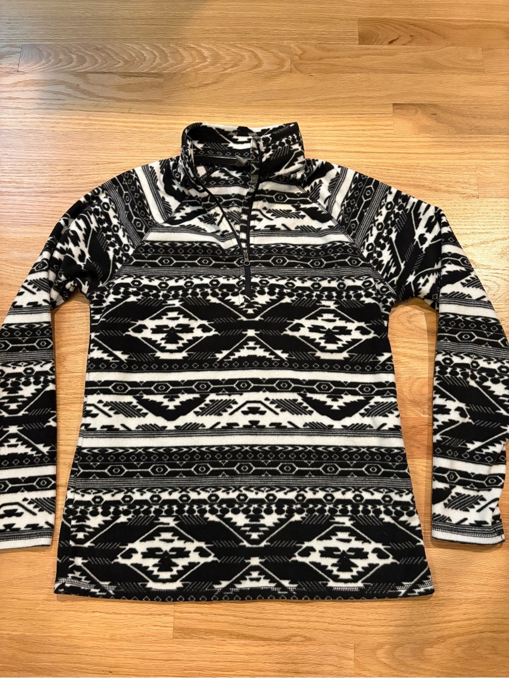 Eddie Bauer Black & White Aztec Quarter-Zip Fleece Pullover Sz S
